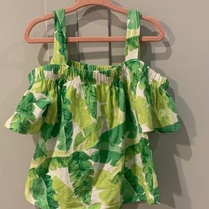 Zara Kids Green Leaf Print off shoulder Blouse